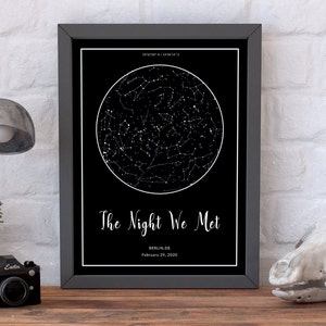Impression de carte des étoiles, Carte céleste personnalisée, Cadeau pour mari, Saint-Valentin, Nuit où nous nous sommes rencontrés, Premier anniversaire, Étoiles sur anniversaire, Étoiles aux dates