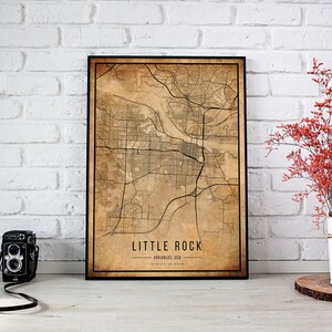 Affiche de carte vintage Little Rock, Carte Old De Little Rock, Carte Grunge Little Rock, Old Decor de l’Arkansas, Little Rock City Maps Print, Toile