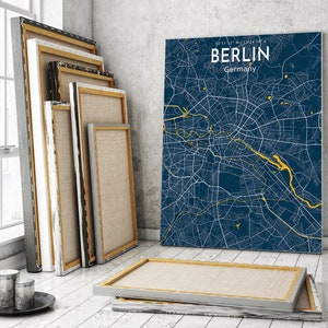Cartaz do mapa azul de Berlim, cartaz do mapa azul da cidade de Berlim, placa da cidade de Berlim, impressão em tela da Alemanha, cartaz da casa de Berlim