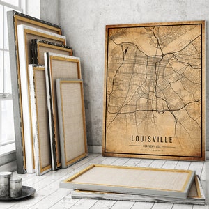 Louisville Vintage Map Poster, Louisville Old Map, Grunge Louisville Map, Kentucky Old Decor, Louisville City Maps Print, Canvas