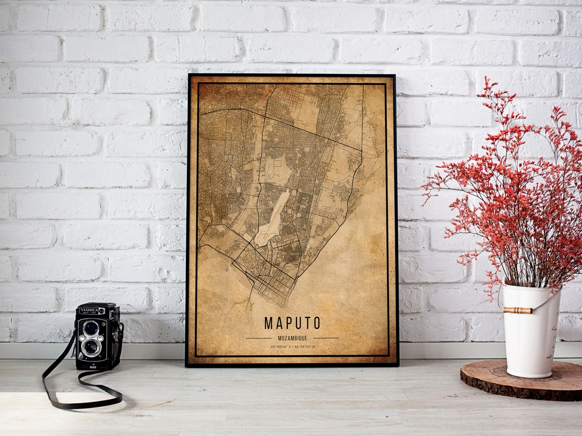 Maputo Vintage Map Poster Maputo Old Map Grunge Maputo Map - Etsy