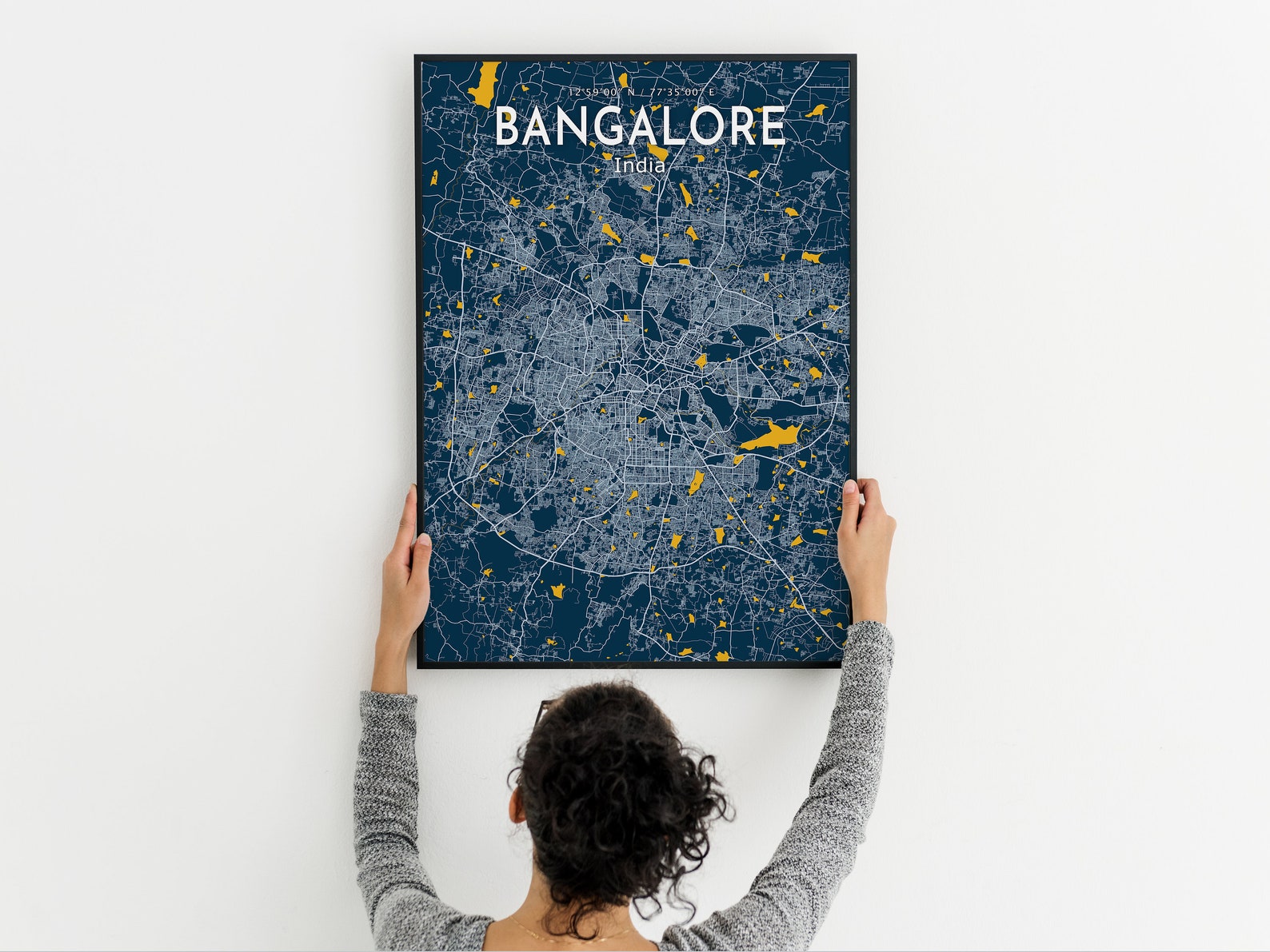 Bangalore Blue Map Poster Bangalore City Map Print Bangalore Etsy