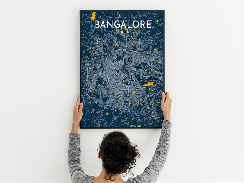 Bangalore Blue Map Poster Bangalore City Map Print Bangalore Etsy