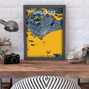 Singapore Blue Map Poster, Singapore City Blue Map Poster, Singapore City Sign, Singapore Map Printable, Singapore Home Poster, Canvas