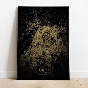 Lahore Map Art Print: Gold Glitter City Map of Pakistan