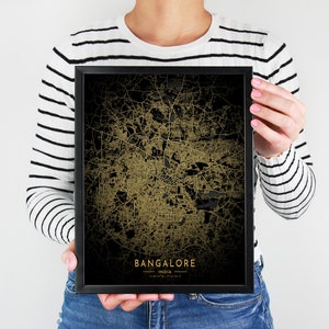 Bangalore Custom Map Poster, Bangalore City Poster, Bangalore Map Printable, India Gift City Map, Gold And Black Maps, Bangalore Print Map