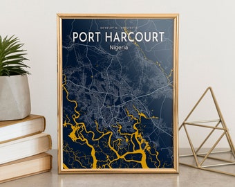 Port Harcourt Blue Map Poster, Port Harcourt City Blue Map Poster, Port Harcourt City Sign, Nigeria Map Canvas Print, Port Harcourt Poster