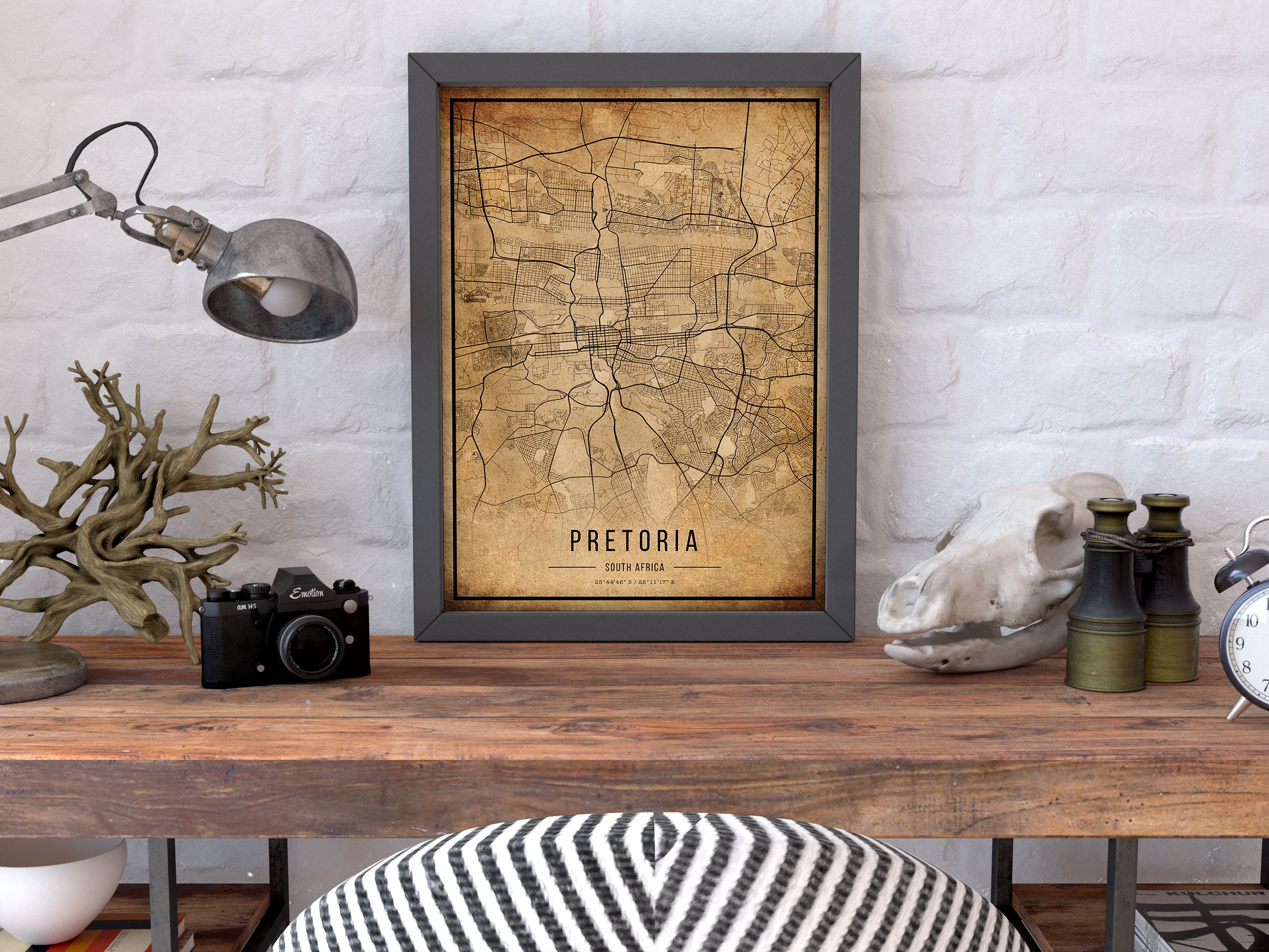 Pretoria Vintage Map Poster Pretoria Old Map Grunge Pretoria Etsy