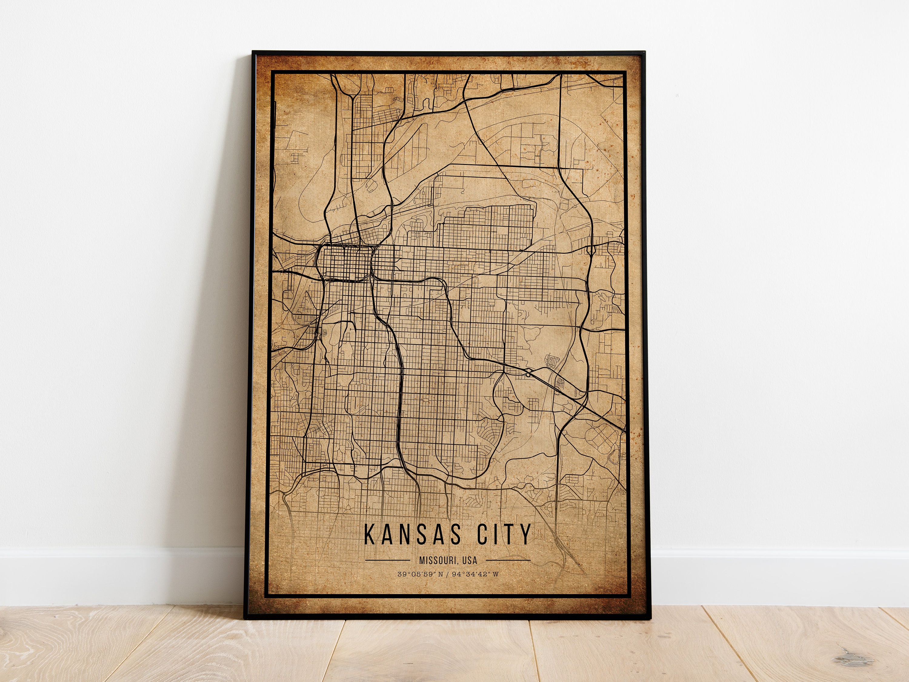 Kansas City Vintage Map Poster Kansas City Old Map Grunge Etsy