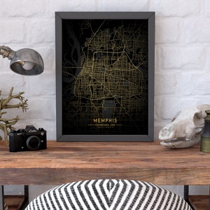 Memphis Gold Map Art Print: Tennessee City Poster, Canvas Option