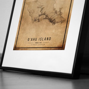 Cartaz do mapa vintage da ilha de O'ahu, mapa antigo da ilha de O'ahu, mapa da ilha de O'ahu grunge, decoração antiga havaiana, impressão de mapas da ilha de O'ahu, tela imagem 9