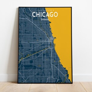 Affiche de carte bleue de Chicago, Affiche de carte bleue de la ville de Chicago, Enseigne de la ville de Chicago, Carte de l’Illinois imprimable, Affiche de la maison de Chicago, Toile