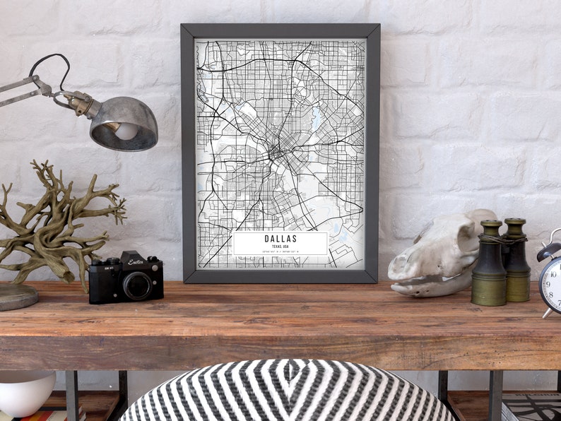 Dallas White Map Poster Dallas Home Decor Dallas Classic Map Etsy