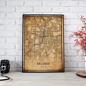 Orlando Vintage kaart Poster, Orlando oude kaart, Grunge Orlando kaart, Florida oude Decor, Orlando stadskaarten afdrukken, canvas