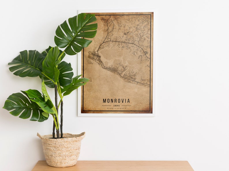 Monrovia Vintage Map Poster Monrovia Old Map Grunge Monrovia Etsy