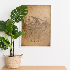 Póster del mapa vintage de San Juan, mapa antiguo de San Juan, mapa de San Juan, mapa de San Juan, decoración antigua de Puerto Rico, impresión de mapas de San Juan, lienzo