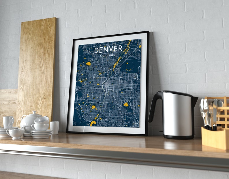 Denver Map Poster Denver City Blue Map Poster Denver City Etsy