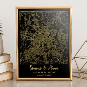 Unser erstes Datum benutzerdefinierte Karte Drucken Weihnachten persönliches Geschenk wo wir uns trafen Karte Jahrestag wo alles begann Glitter Gold personalisierte Poster