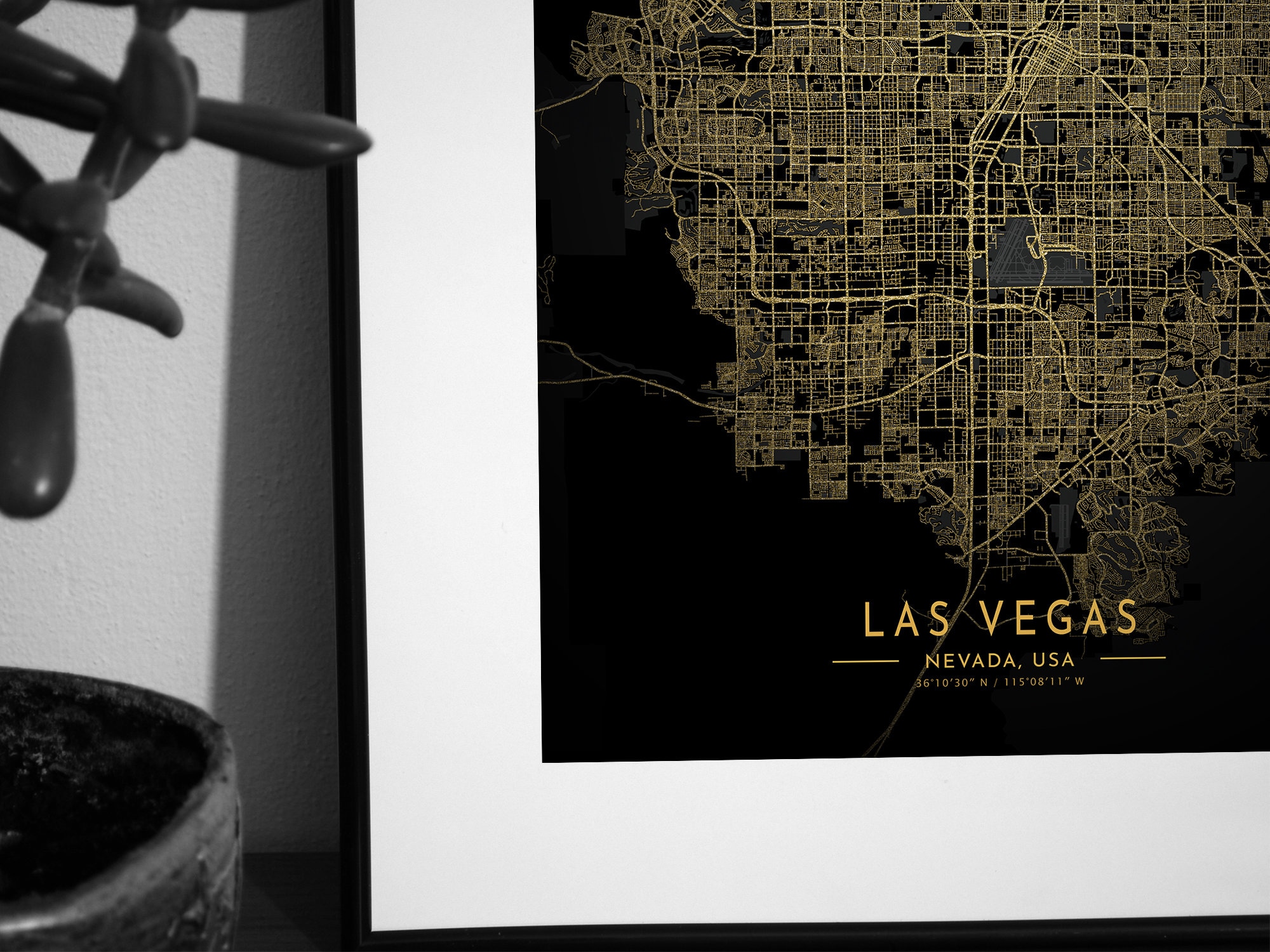 Las Vegas Map Posterlas Vegas City Map Las Vegas Gold Map Etsy