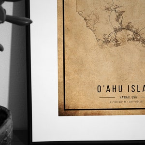 Cartaz do mapa vintage da ilha de O'ahu, mapa antigo da ilha de O'ahu, mapa da ilha de O'ahu grunge, decoração antiga havaiana, impressão de mapas da ilha de O'ahu, tela imagem 8
