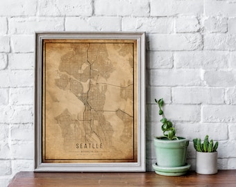 Seattle Vintage Map Poster, Grunge Style, Rustic Decor
