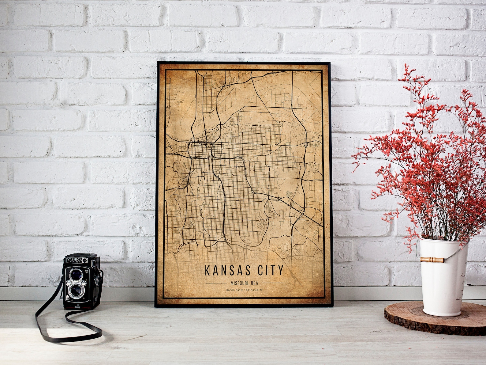 Kansas City Vintage Map Poster Kansas City Old Map Grunge Etsy