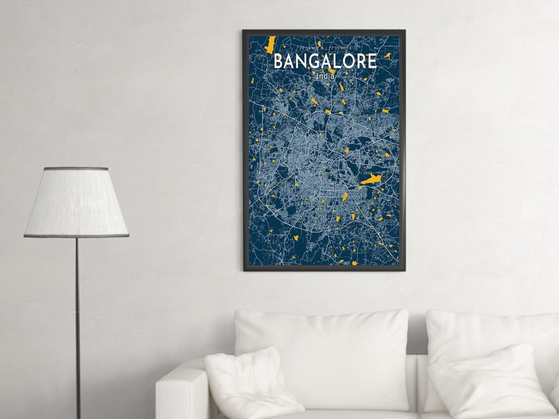 Bangalore Blue Map Poster Bangalore City Map Print Bangalore Etsy
