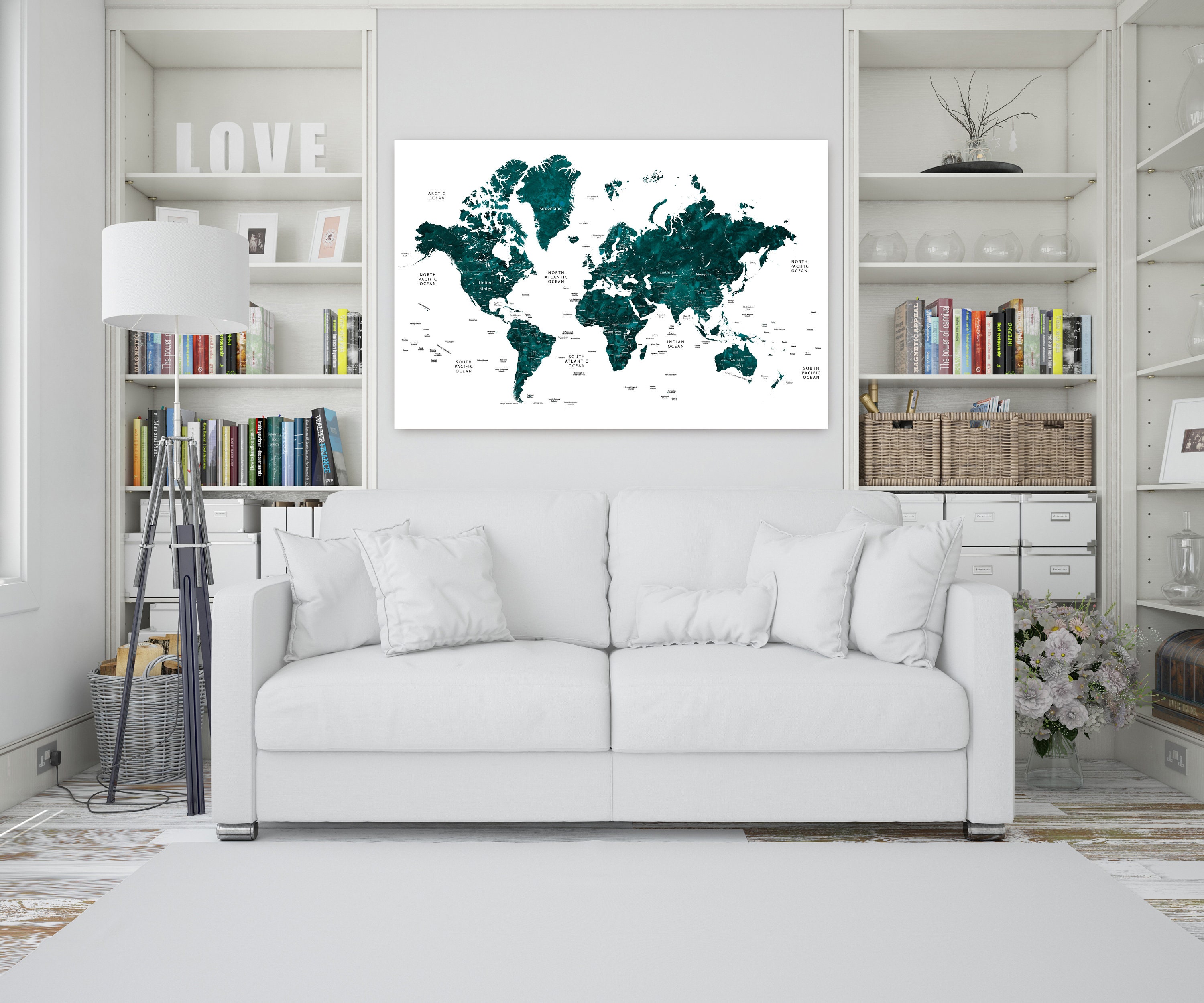 Watercolor World Map Print: Family Travel Canvas or Poster - Etsy