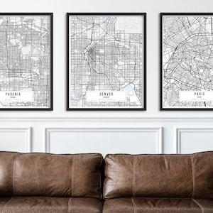 Personalized Map Print, Set of Three, Any City Map Print, Custom Locations, Personalized City Map Valentines Day Gift