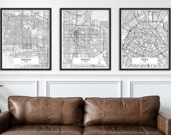 Personalized Map Print, Set of Three, Any City Map Print, Custom Locations, Personalized City Map Valentines Day Gift