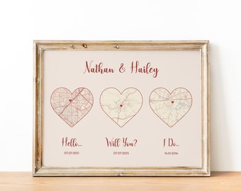 Gepersonaliseerde liefdesverhaalkaartprint, jubileumcadeau