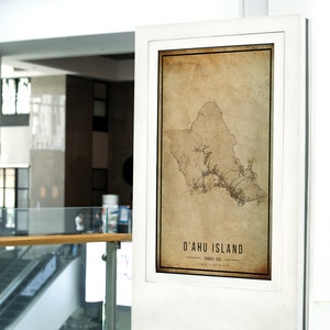 Cartaz do mapa vintage da ilha de O'ahu, mapa antigo da ilha de O'ahu, mapa da ilha de O'ahu grunge, decoração antiga havaiana, impressão de mapas da ilha de O'ahu, tela imagem 3