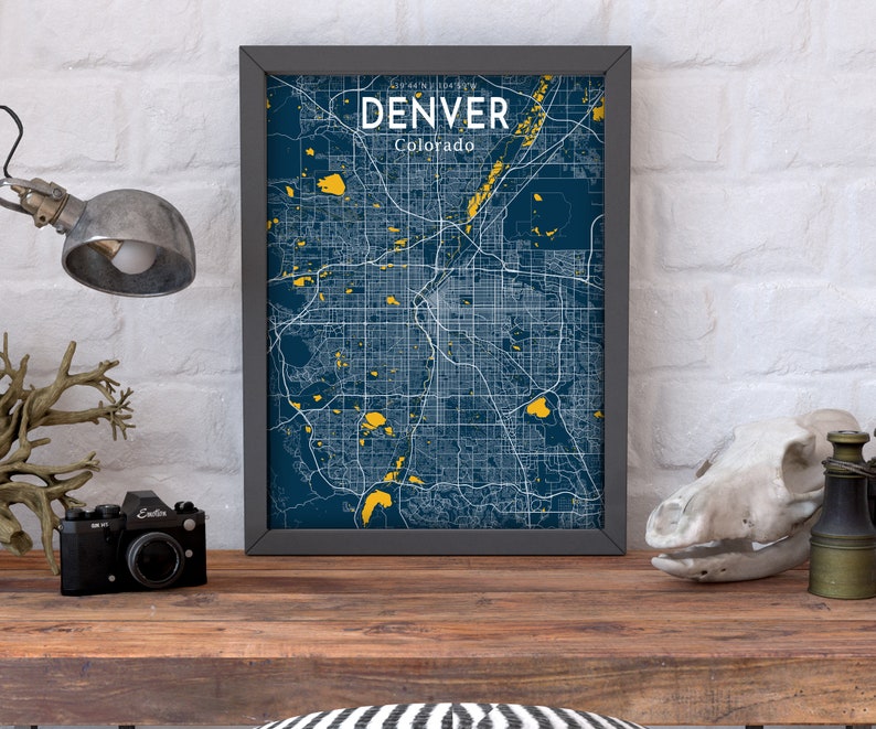 Denver Map Poster Denver City Blue Map Poster Denver City Etsy