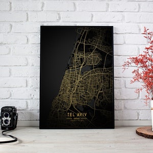 Tel Aviv Gold Karte Poster, Tel Aviv Stadt Poster, Tel Aviv Karte druckbar, Israel Geschenk Stadt karte, Tel Aviv Gold und Schwarze Karte, Tel Aviv Print