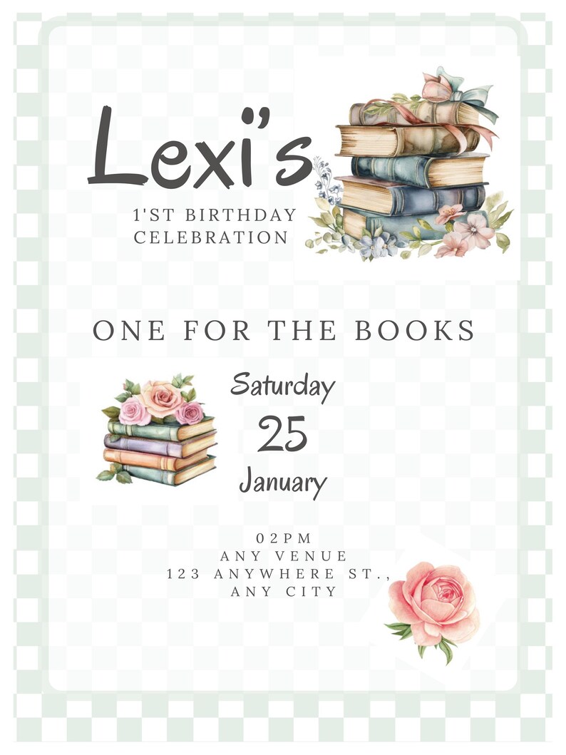 One for the Books Birthday Invitation, Printable Books Party Invite ...