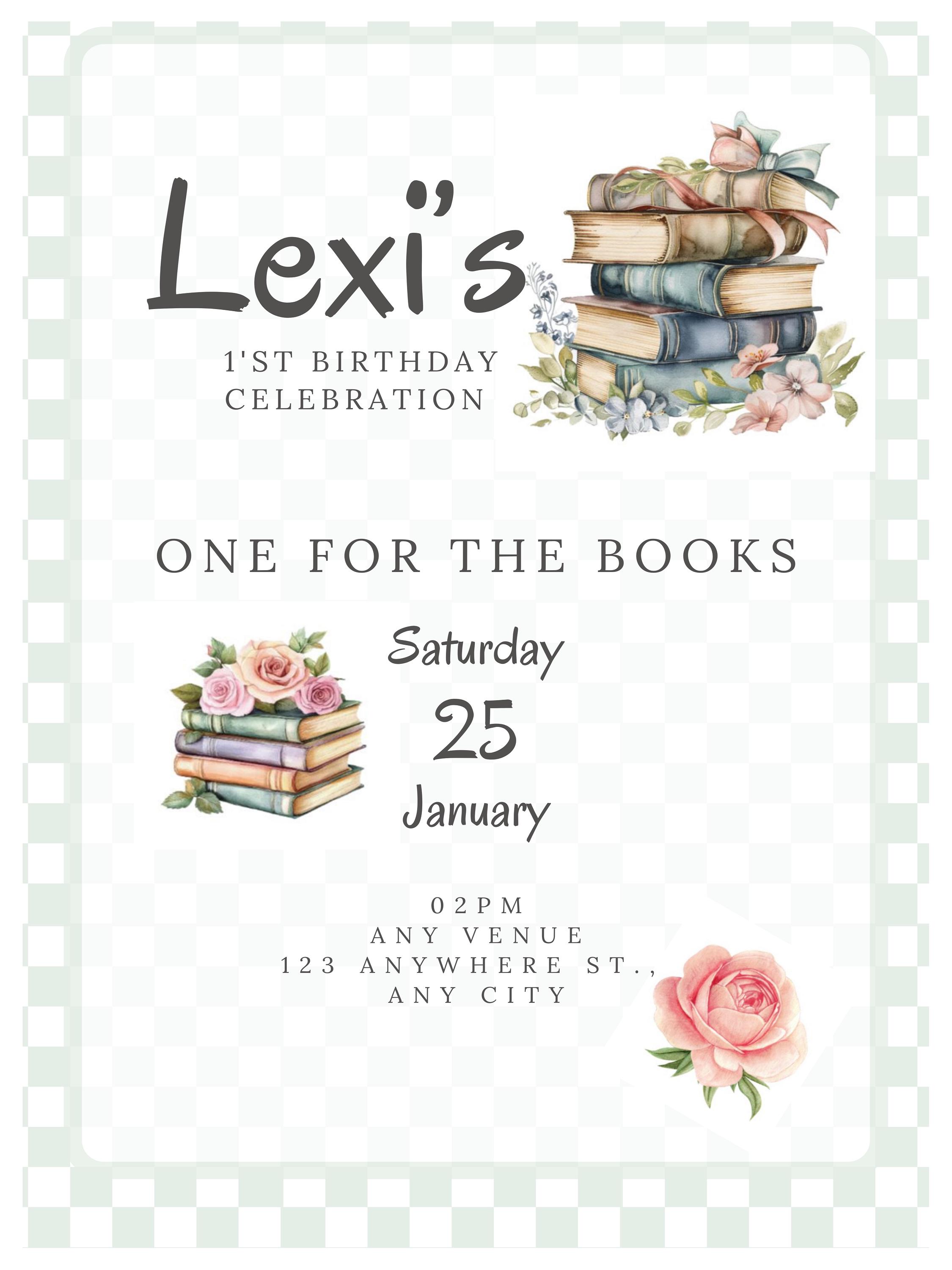 Reading Event Invite One for the Books Birthday Invitation, Printable Books Party Invite ...