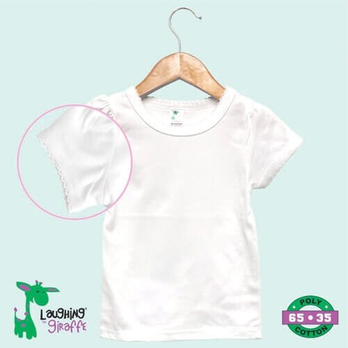 Kleding Meisjeskleding Tops & T-shirts vinyl borduurwerk Baby Geschulpt Trim T-shirt Wit|| 65% polyester|| voor sublimatie 