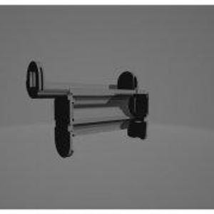 May include: A black metal pipe with a series of holes and a rounded end. The pipe is attached to a smaller, round metal piece with a hole in the center.