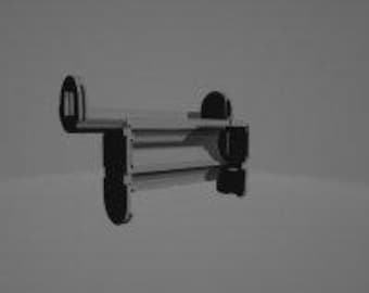 May include: A black metal pipe with a series of holes and a rounded end. The pipe is attached to a smaller, round metal piece with a hole in the center.