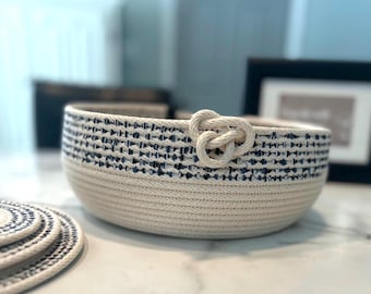 Handmade Cotton Rope Bowl: Midnight Mosaic Celtic Knot Design