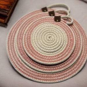 Rope trivets coiled trivets. hand woven hot pad plant coaster. vase coaster. Minimalist aesthetic   Natural cotton rope   gift set 3 pieces