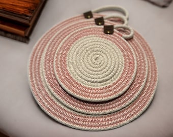 Rope trivets coiled trivets. hand woven hot pad plant coaster. vase coaster. Minimalist aesthetic   Natural cotton rope   gift set 3 pieces