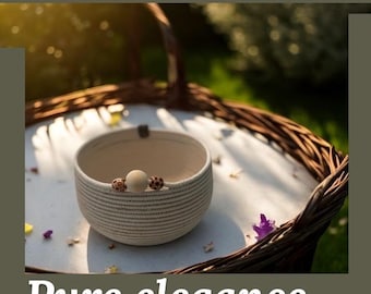 Natural Cotton Rope Bowl, Handmade Jute Core Basket, 8” Boho Storage Decor