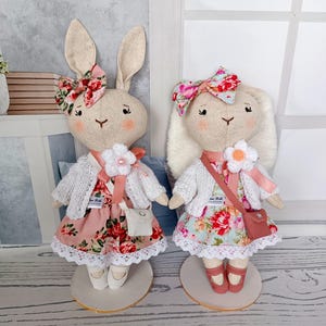 Personalized Bunny Doll – Soft Handmade Fabric Rabbit – Floral Dress – Girl Gift – Nursery Decor – Stuffed Animal Toy