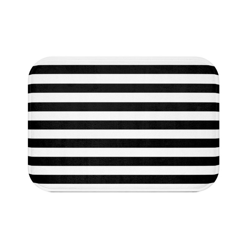 Black and White Striped Bath Mat Etsy