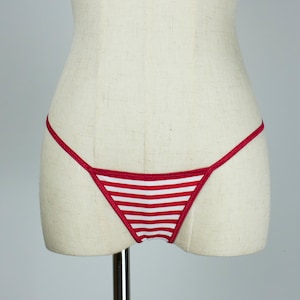 Low Cut Red Stripes Bikini Micro G-String for Independence day. Sexy US American Flag Micro Thong Bottom