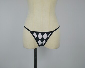 Low Cut Black & White Diamond Micro G-String.