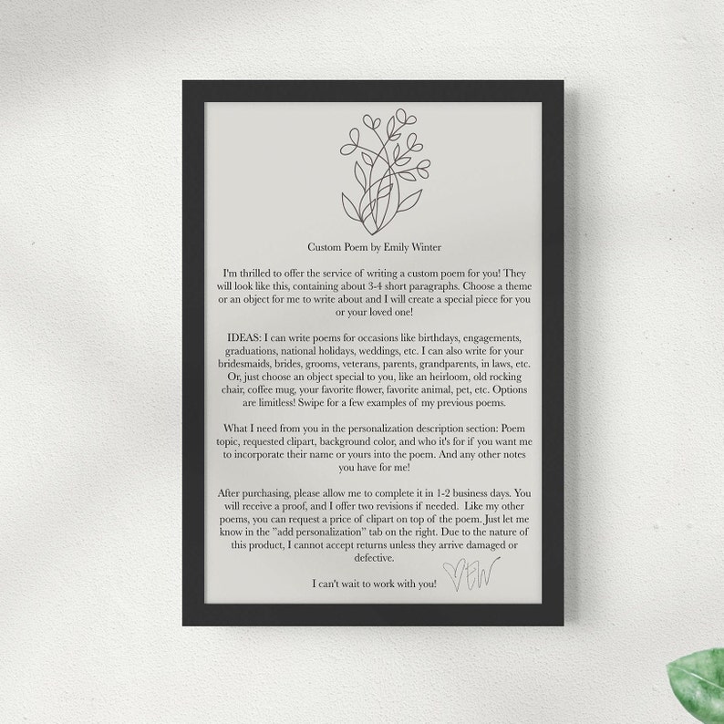 CUSTOM Poem Print Custom Poetry Unique Poem Custom Poem Etsy