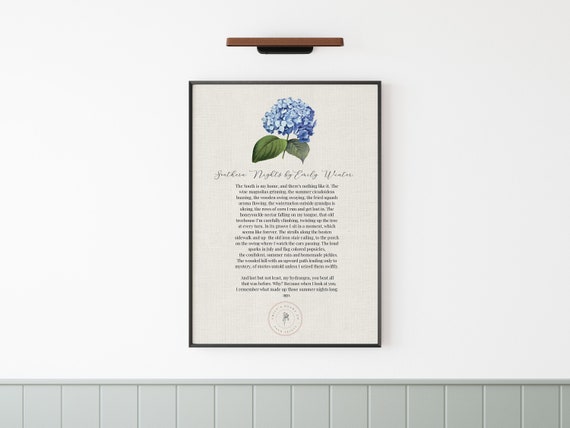 Decor Nights - Hydrangea Poem, Decor, Southern Southern Wall Southern Art, Gifts, Southern Floral Etsy Wall Poem,