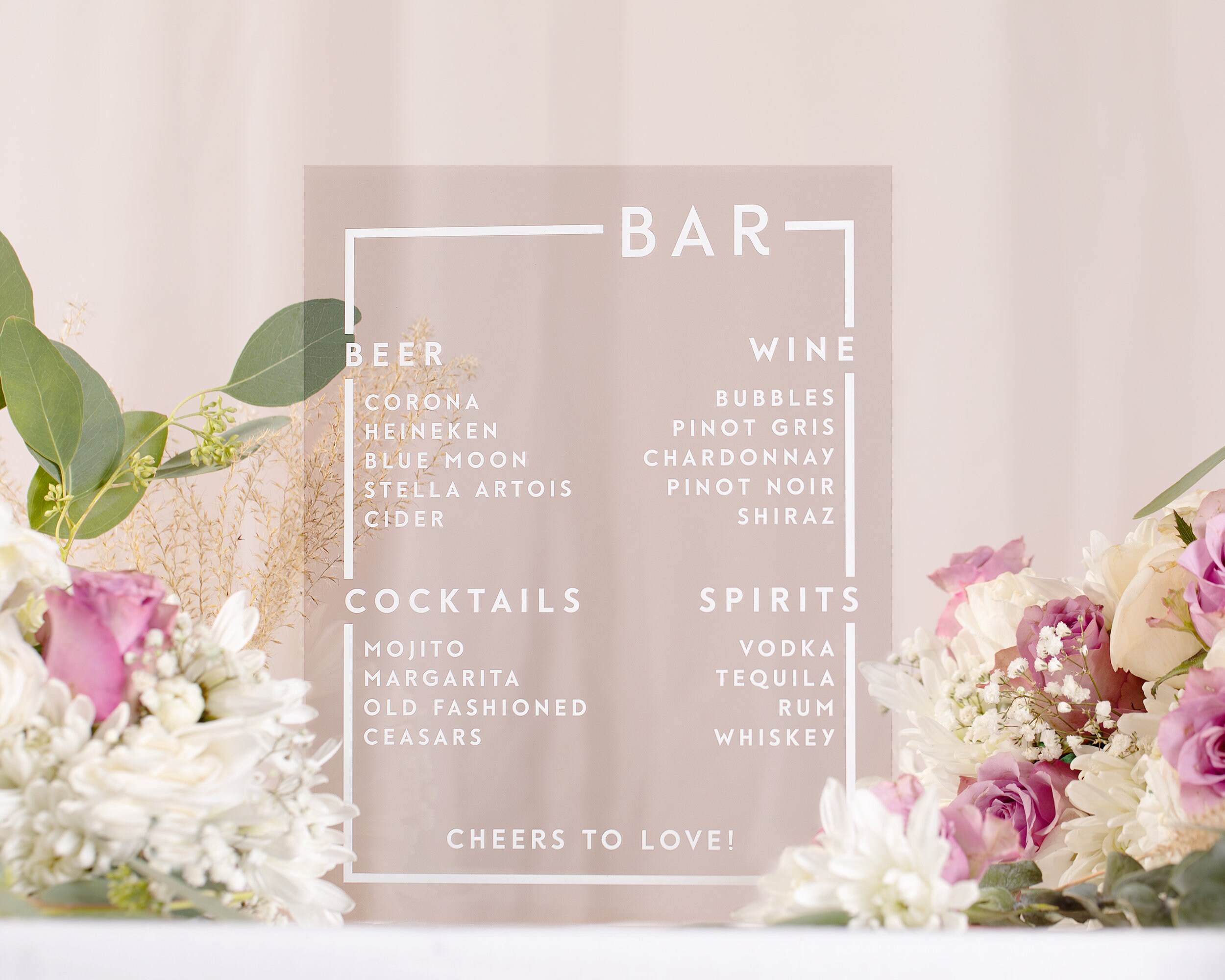 Custom Acrylic Bar Menu Elegant Modern Wedding Reception Etsy